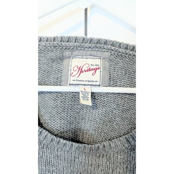 Heritage 1981 Cropped Sweater Large Y2K Grey Wool Scoop Neck 3/4 Bell Sleeves - Picture 3 of 4